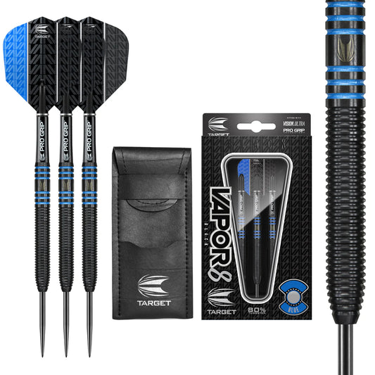 TARGET - VAPOR 8 'BLACK' - BLUE - STEEL TIP DART - 80% - 22g/24g