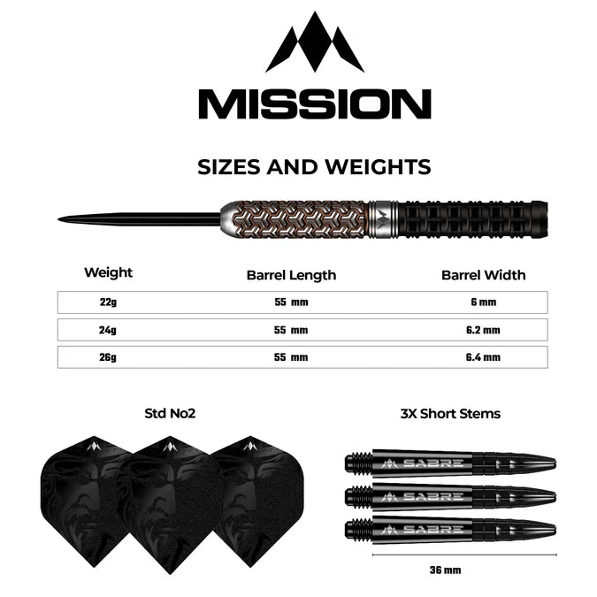 MISSION - ARCHON DARTS - STEEL TIP - BLACK & BRONZE PVD - 97.5% - 22g/24g/26g