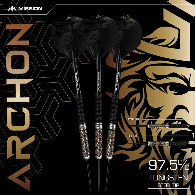 MISSION - ARCHON DARTS - STEEL TIP - BLACK & BRONZE PVD - 97.5% - 22g/24g/26g