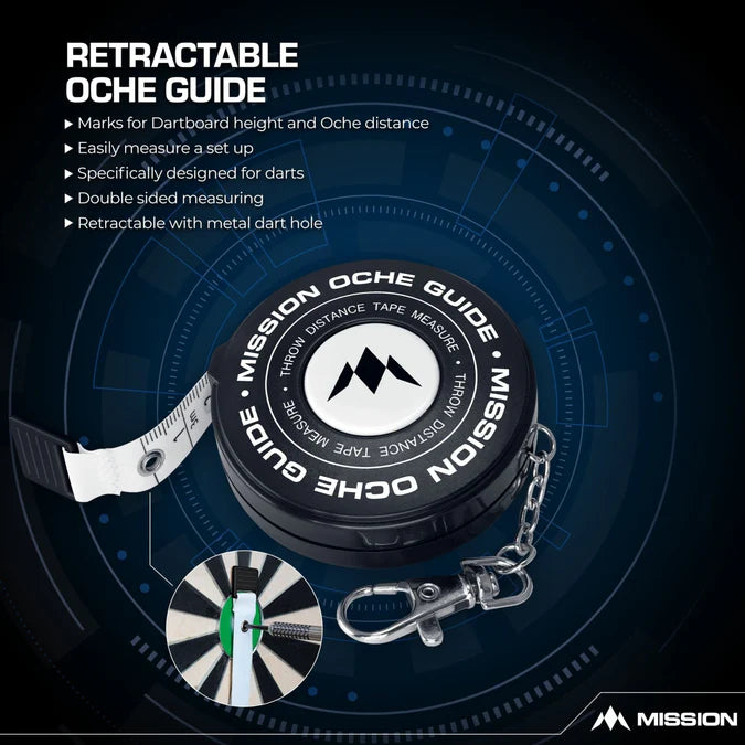 MISSION - RETRACTABLE DARTBOARD MEASURE - BOARD & OCHE GUIDE - EASY SET UP