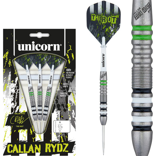 UNICORN - CALLAN RYDZ - THE RIOT - STEEL TIP DARTS - 90% - 21g/23g