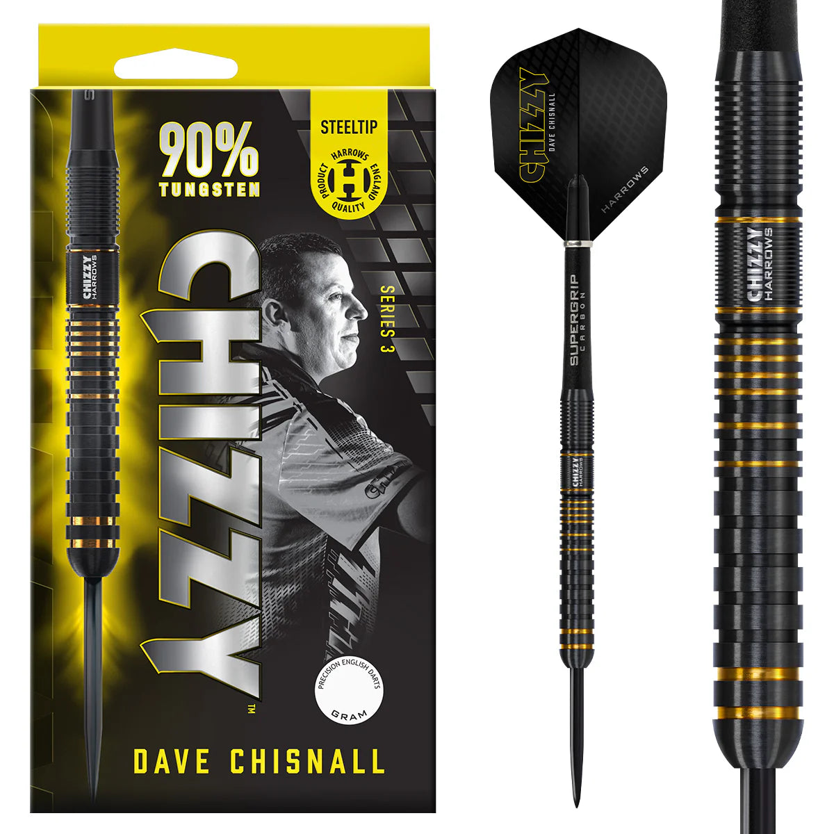 HARROWS - DAVE CHISNALL - CHIZZY - SERIES 3 - STEEL TIP DARTS - 90% - 21g/22g/23g/24g/25g/26g