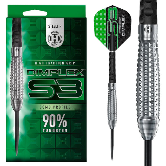 HARROWS - DIMPLEX S3 - BOMB - STEEL TIP DARTS - 90% - 21g/23g/24g/25g