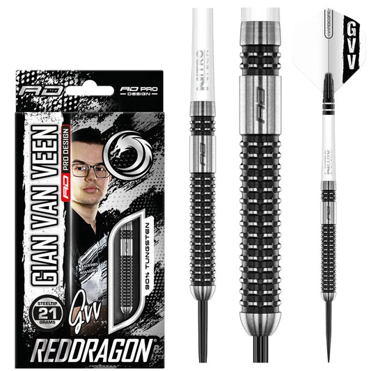 RED DRAGON - GIAN VAN VEEN - AXIS - STEEL TIP DARTS - 90% - 21g/23g