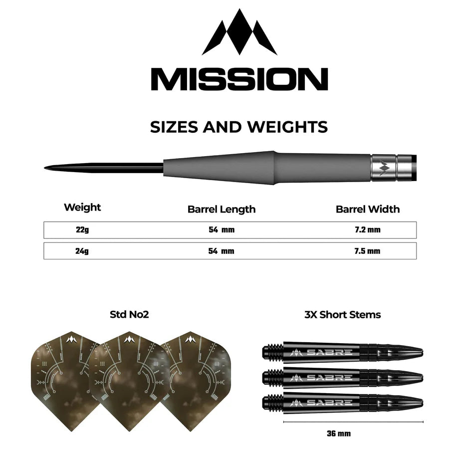 MISSION - SATURN 'HYPERION' - STEEL TIP DARTS  - 90% - 22g/24g