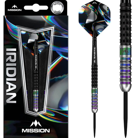 MISSION - IRIDIAN - 90% - BLACK & CORAL PVD - STEEL TIP DARTS  - 22g/24g