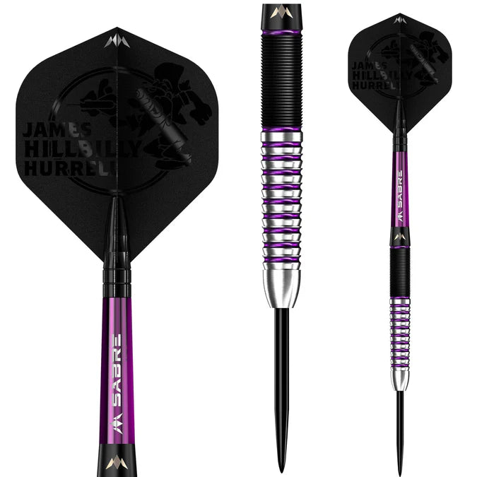 MISSION - JAMES HURRELL - HILLBILLY - BLACK & PURPLE - STEEL TIP DARTS - 90% - 22g/24g/26g