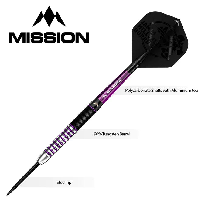 MISSION - JAMES HURRELL - HILLBILLY - BLACK & PURPLE - STEEL TIP DARTS - 90% - 22g/24g/26g