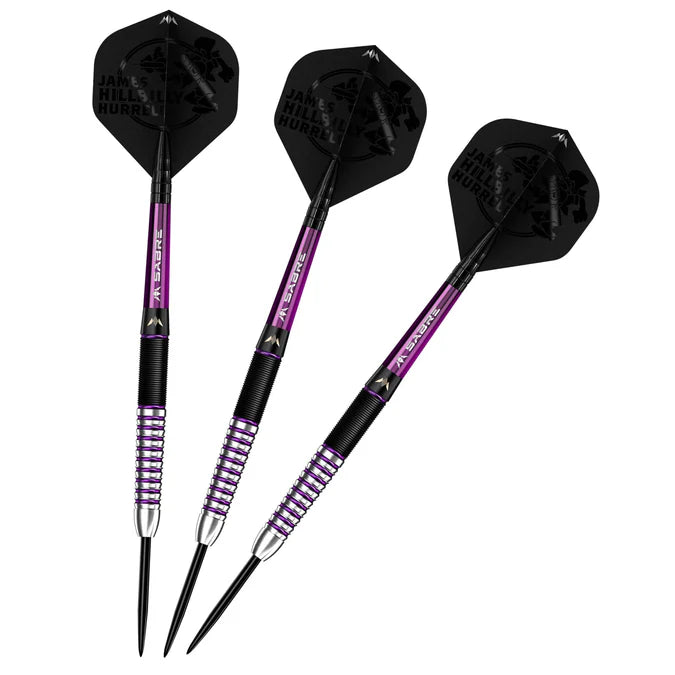 MISSION - JAMES HURRELL - HILLBILLY - BLACK & PURPLE - STEEL TIP DARTS - 90% - 22g/24g/26g