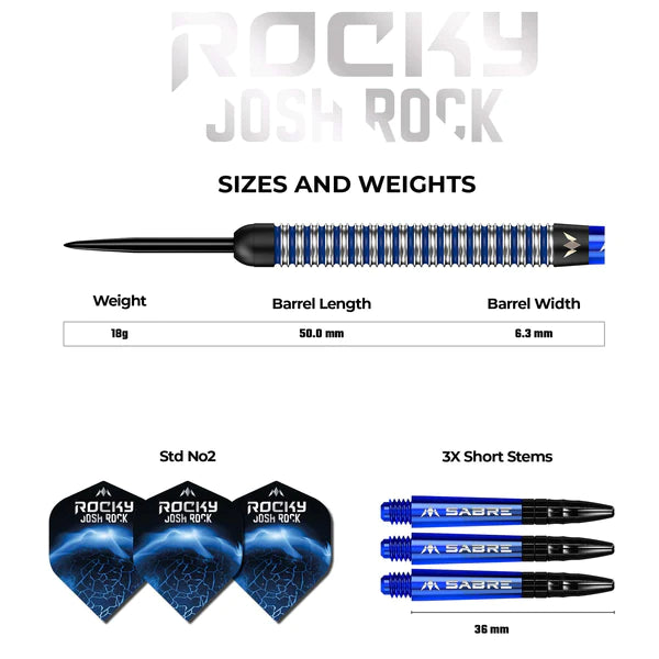 MISSION - JOSH ROCK v1 - Steel Tip Darts - Black & Blue - 95% - 22g/24g/26g/28g