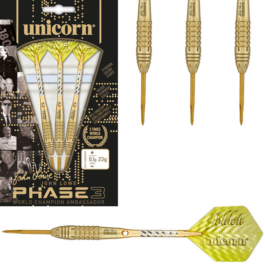 UNICORN - JOHN LOWE - PHASE 3 - WORLD CHAMPION - STEEL TIP DARTS - 90% - 21g/23g/25g