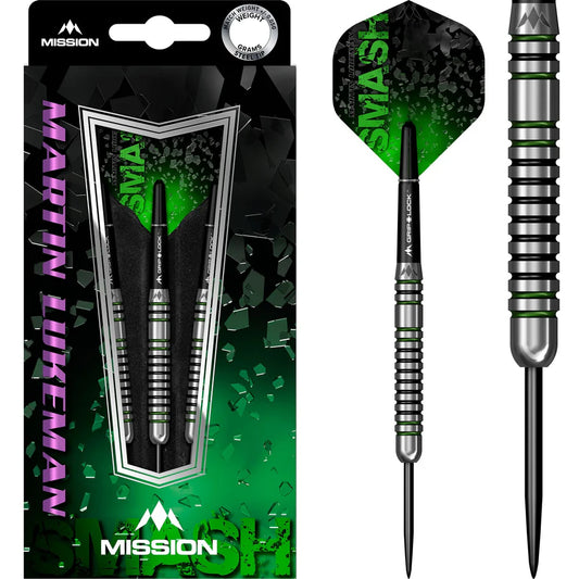 MISSION - MARTIN LUKEMAN - BLACK & GREEN - STEEL TIP DARTS - 90% - 23g/25g