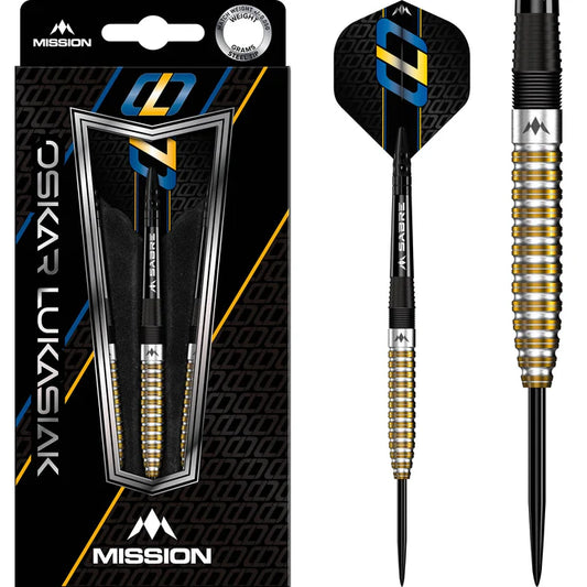 MISSION - OSKAR LUKASIAK - BLACK & GOLD PVD - STEEL TIP DARTS - 95% - 22g/24g