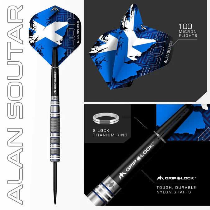 MISSION - ALAN SOUTER - BLUE & WHITE - STEEL TIP DARTS - 90% - 22g/24g/26g/28g