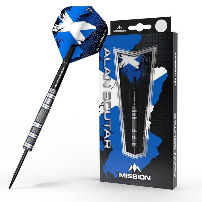 MISSION - ALAN SOUTER - BLUE & WHITE - STEEL TIP DARTS - 90% - 22g/24g/26g/28g