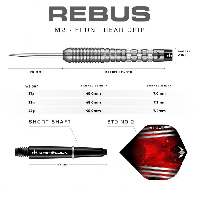 MISSION - REBUS - M2 - STEEL TIP DARTS - 90% - 21g/23g/25g