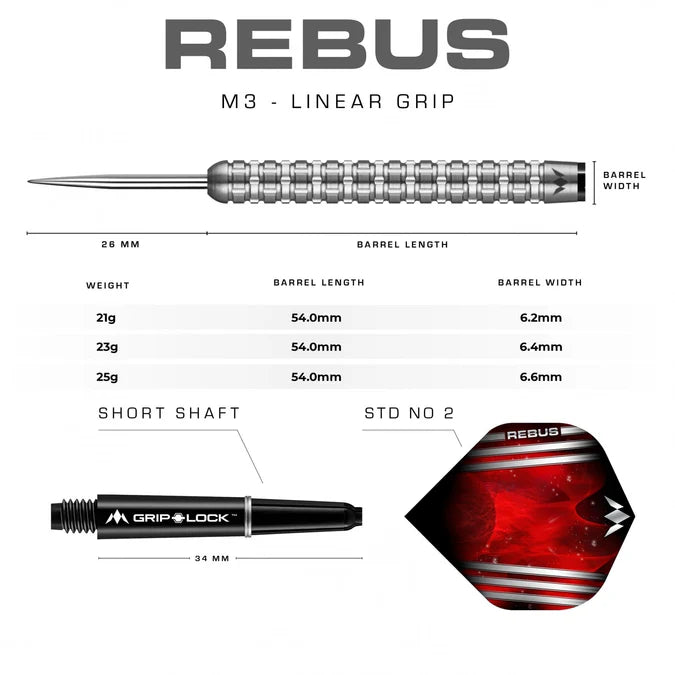 MISSION - REBUS - M3 - STEEL TIP DARTS - 90% - 21g/23g/25g