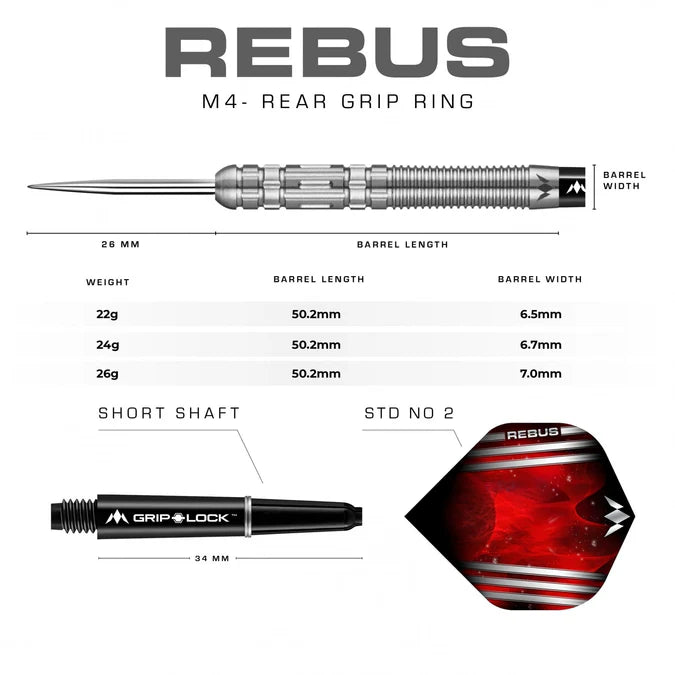 MISSION - REBUS - M4 - STEEL TIP DARTS - 90% - 22g/24g/26g