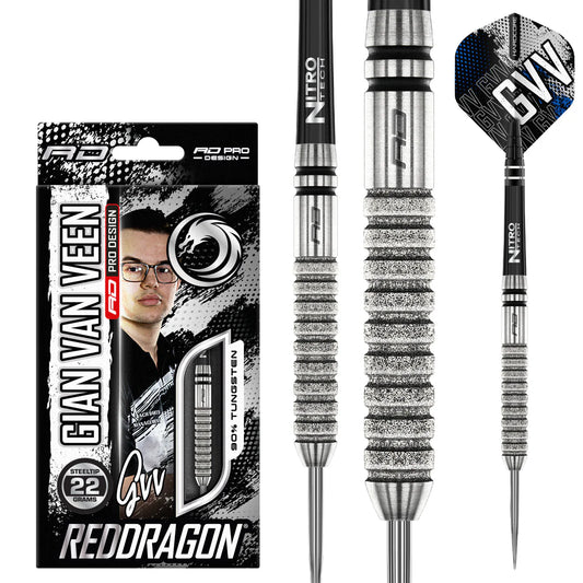 RED DRAGON - GIAN VAN VEEN - TOUR EDITION - STEEL TIP DARTS - 90% - 22g