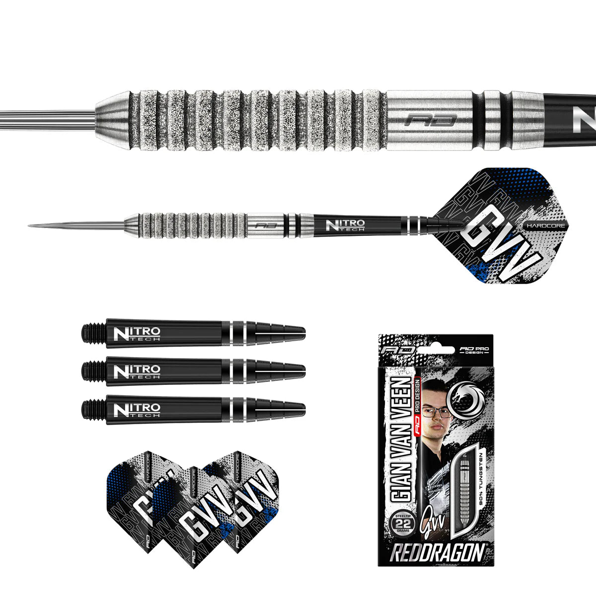 RED DRAGON - GIAN VAN VEEN - TOUR EDITION - STEEL TIP DARTS - 90% - 22g