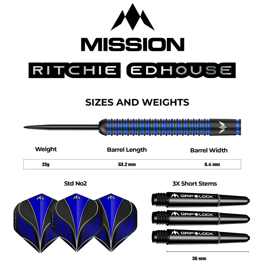 MISSION - RICHIE EDHOUSE - BLACK TITANIUM - STEEL TIP DARTS - 90% - 23g