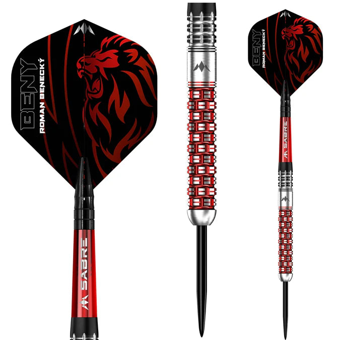 MISSION - ROMAN BENECKY - STEEL TIP DARTS - BLACK & RED - 90% - 22g/24g