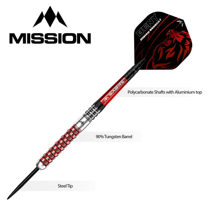 MISSION - ROMAN BENECKY - STEEL TIP DARTS - BLACK & RED - 90% - 22g/24g