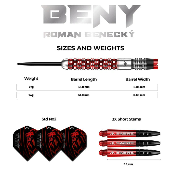 MISSION - ROMAN BENECKY - STEEL TIP DARTS - BLACK & RED - 90% - 22g/24g