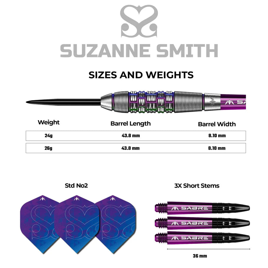 MISSION - SUZANNE SMITH - CORAL PVD - STEEL TIP DARTS - 90% - 24g/26g