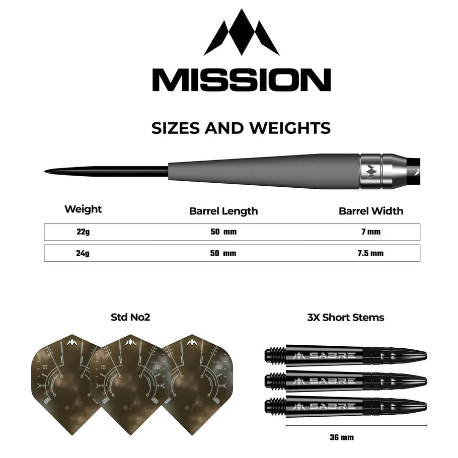 MISSION - SATURN 'TITAN' - STEEL TIP DARTS  - 90% - 22g/24g