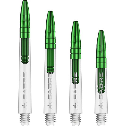 MISSION - SABRE SHAFTS - POLYCARBONATE DARTS STEMS/SHAFTS - CLEAR/GREEN TOP