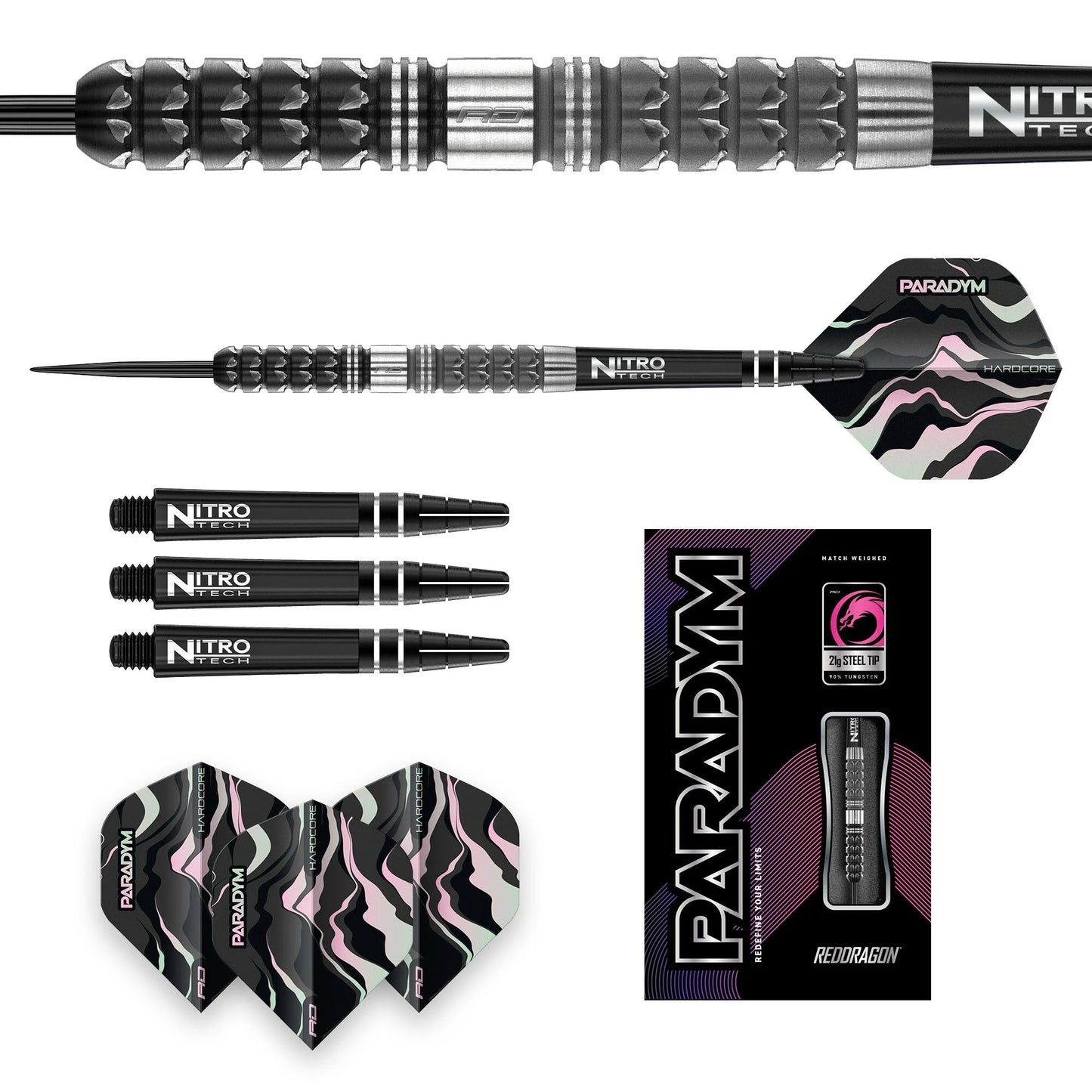 RED DRAGON - PARADYM - TAPERED - STEEL TIP DARTS - 90% - 21g/23g/25g