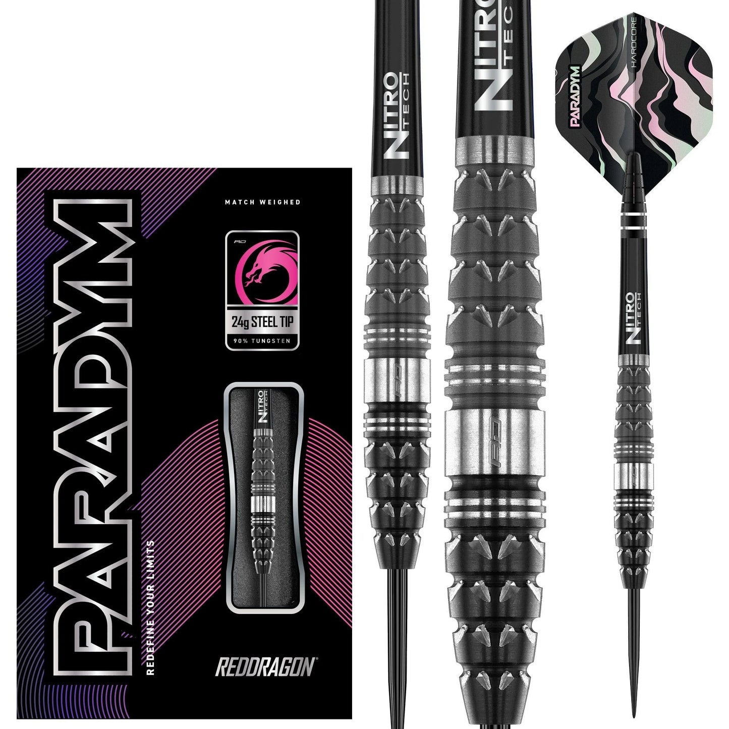 RED DRAGON - PARADYM - TORPEDO - STEEL TIP DARTS - 90% - 24g/26g