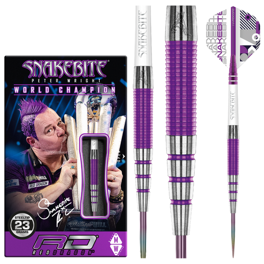 RED DRAGON - PETER WRIGHT 'SNAKEBITE' - PL15 MEDUSA - STEEL TIP DARTS - 90% - 22g/23g/24g