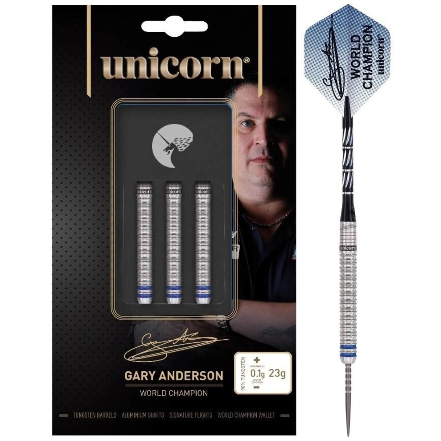 UNICORN - GARY ANDERSON - WORLD CHAMPION - PHASE 3 - STEEL TIP DARTS - 90% - 21g/23g/25g/27g